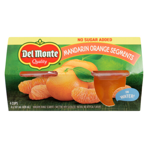 Del Monte Fruit Bowls Packed In Water No Sugar Added Mandarin Orange 4 x 107 ml