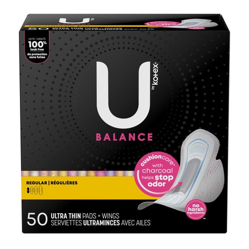 U by Kotex Balance Ultra Thin Pads Regular With Wings 50 Count