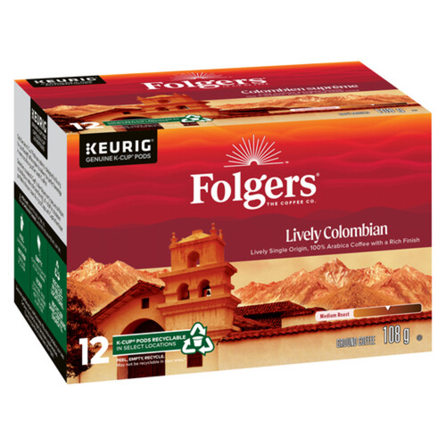 Folgers Coffee Pods Lively Colombian Medium Roast 12 K-Cups 108 g