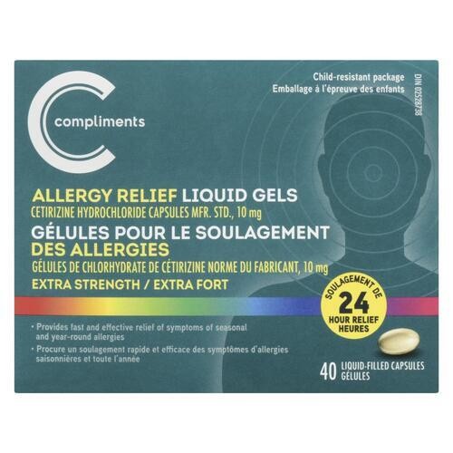 Compliments Allergy Relief Liquid Gels Capsules Extra Strength 40 Count