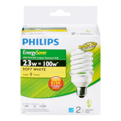 Philips CFL Mini TwistBulbs 23W Soft White 2 EA