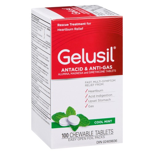Gelusil Antacid & Anti-Gas Chewable Tablets Cool Mint 100 Count