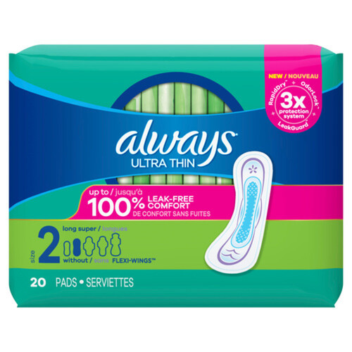 Always Ultra Thin Pads Size 2 Long Super Without Wings 20 Count