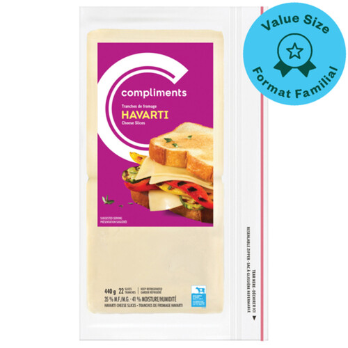 Compliments Sliced Cheese Havarti 22 Slices 440 g