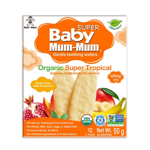 Hot-Kid Mum-Mum Organic Gentle Teething Wafers Super Tropical 50 g