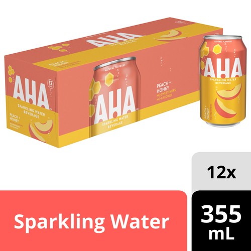 Aha Sparkling Water Peach Honey Fridge Pack 12 x 355 ml (cans)