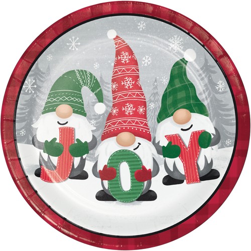 Creative Converting Disposable Dinner Plates Holiday Gnomes 9-Inch 8 Count