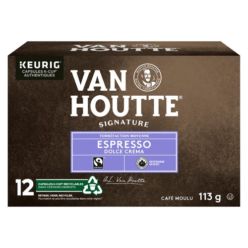 Van Houtte Organic Coffee Pods Fair Trade Espresso Dolce Crema 10 K-Cups 113 g