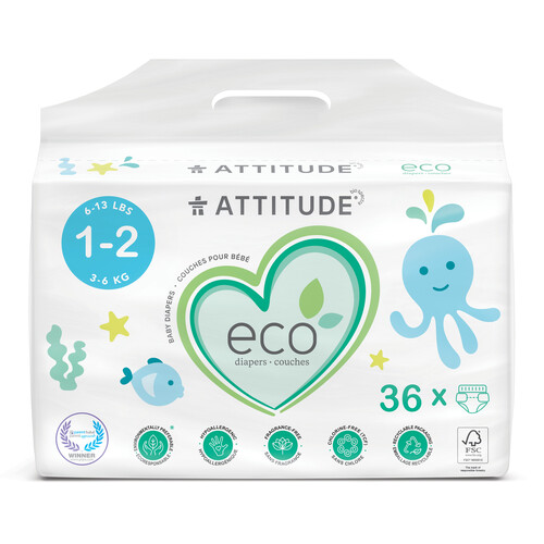 Attitude Eco Baby Diapers Size 1-2 36 Count