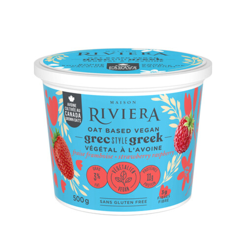 Maison Riviera Oat Based Vegan 3% Yogurt Greek Style Strawberry Raspberry 500 g