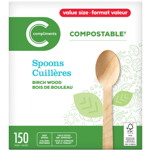 Compliments Green Birch Wood Spoon Value Size 150 Count