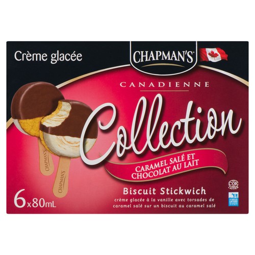 Chapman's Collection Ice Cream Bars Salty Caramel Cookie Stickwich 6 EA