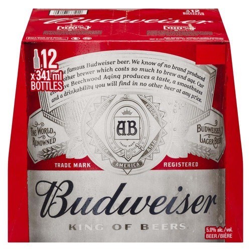 Budweiser Beer 5% Alcohol 12 x 341 ml (bottles)