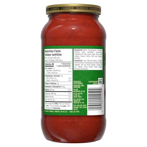Classico Pasta Sauce Portobello Mushroom 600 ml