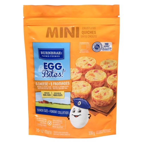 Burnbrae Farms Frozen Egg Bites Mini Crustless 5 Cheese Quiche 336 g