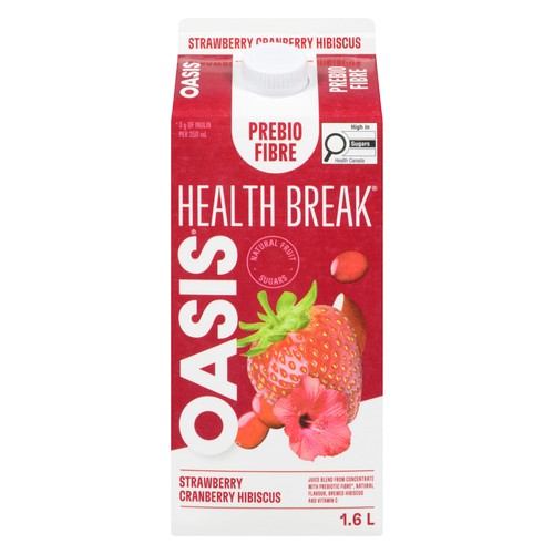 Oasis Health Break Juice Prebio Fibre Strawberry Cranberry Hibiscus 1.6 L