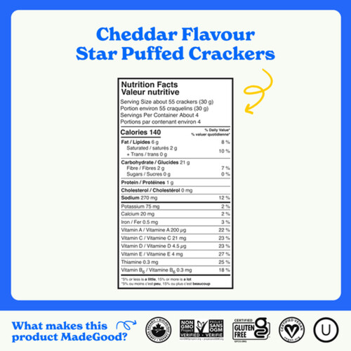 MadeGood Gluten-Free Organic Crackers Star Puffed Cheddar 121 g