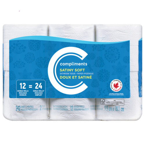 Compliments Bathroom Tissue Satiny Soft 2-Ply 12 Rolls x 242 Sheets