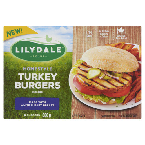 Lilydale Homestyle Uncooked Frozen Turkey Burgers 680 g