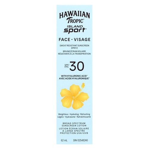 Hawaiian Tropic Island Sport Sweat Resistant Sunscreen Spritz Face SPF 30 62 ml