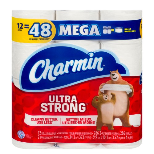 Charmin Toilet Paper Ultra Strong 2-Ply 12 Mega Rolls x 286 Sheets