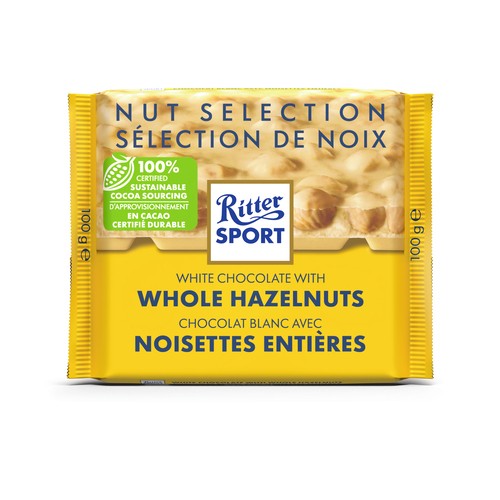 Ritter Sport White Chocolate Bar With Whole Hazelnuts 100 g