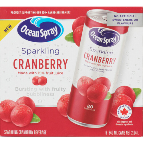 Ocean Spray Sparkling Juice Cranberry 6 x 340 ml (cans)