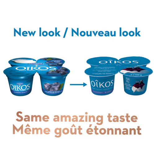 Oikos Greek Yogurt Blueberry Flavour Fruit on the Bottom 2% 4 x 100 g