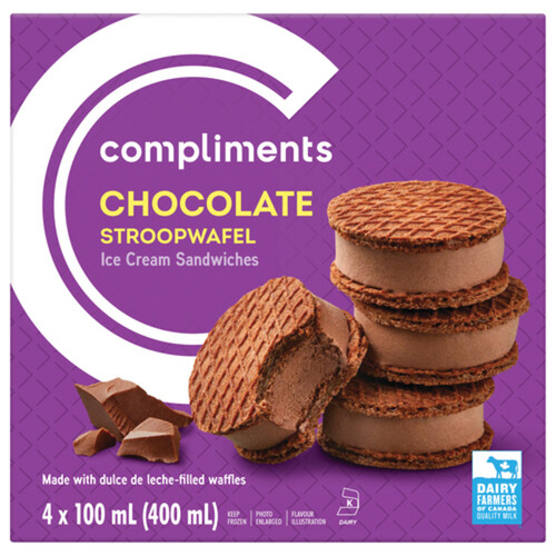 Compliments Stroopwafel Ice Cream Sandwich Chocolate 4 x 100 ml