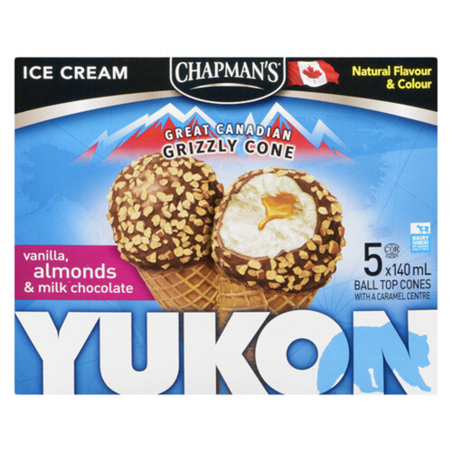 Chapman's Ice Cream Ball Top Cones Yukon Vanilla, Almonds & Milk Chocolate 5 x 140 ml