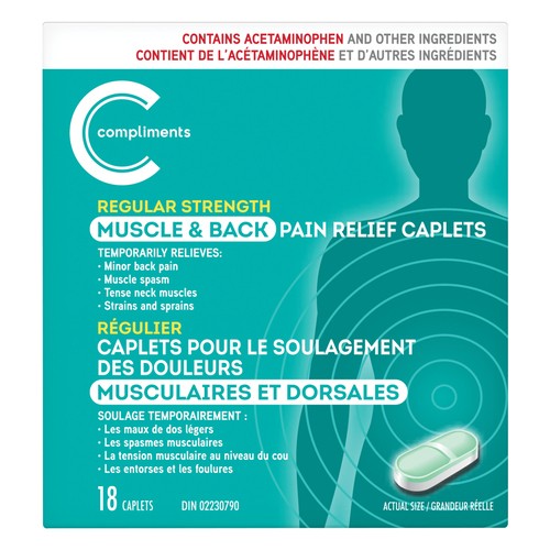 Compliments Muscle & Back Pain Relief Caplets Regular Strength 18 count