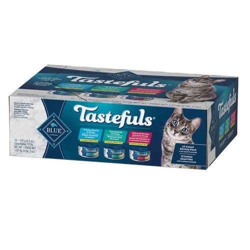 Blue Tastefuls Adult Wet Cat Food Flaked Tuna Chicken and Fish/Shrimp in Gravy 12 x 155 g