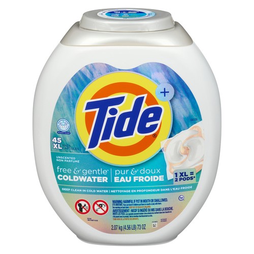 Tide Laundry Detergent Pods Free & Gentle Cold Water Scent Free 45 Pacs
