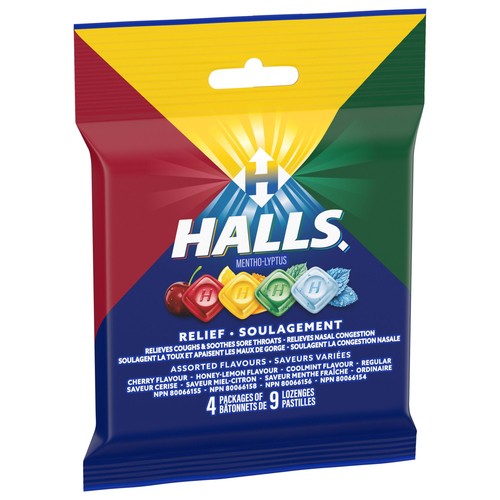 Halls Mentho-Lyptus Cough Drops Assorted Flavours 4 Packs Of 9 Lozenges
