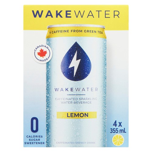 WakeWater Caffeinated Sparkling Water Lemon 4 x 355 ml (cans)