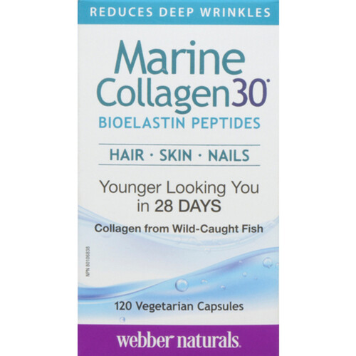 Webber Naturals Supplements Marine Collagen 30 Elastin Peptides 120 Capsules