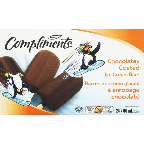 Compliments Chocolate Coated Peanut Free Ice Cream Bars 24 x 60 ml