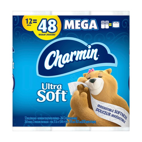 Charmin Toilet Paper Ultra Soft 2-Ply 12 Mega Rolls x 264 Sheets