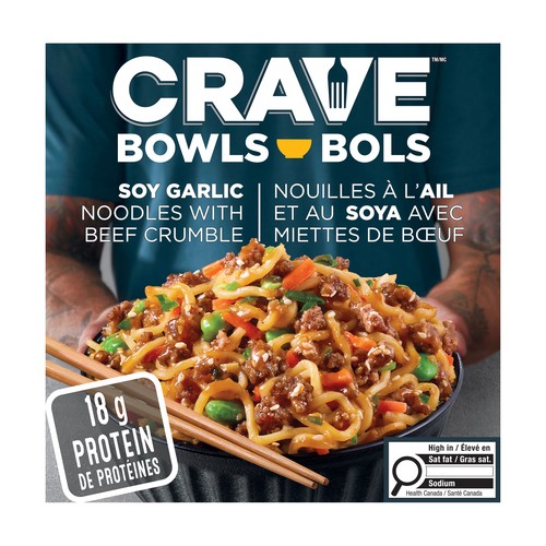 Crave Frozen Noodle Bowl Soy Garlic With Beef Crumbles 340 g