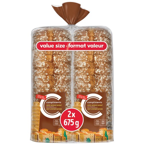 Compliments Italian Bread Whole Wheat 2 x 675 g