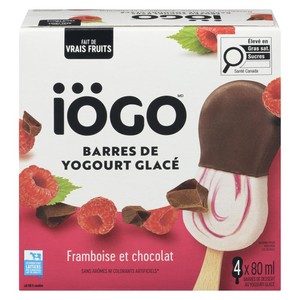 IOGO Barres de yogourt glacé framboise et chocolat 320 ml