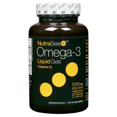 NutraSea Omega-3 Liquid Gels +Vitamin D Softgels 100 Count