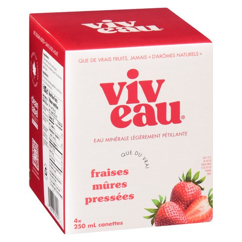 Viveau Sparkling Water Ready To Drink Strawberry 4 x 250 ml (cans)