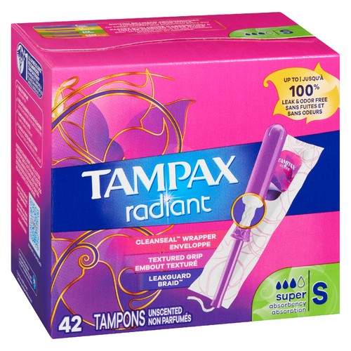 Tampax Radiant Tampons Super Unscented 42 Count