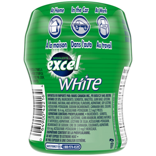 Excel Teeth Whitening Chewing Gum White Spearmint 60 Pieces 1 Bottle