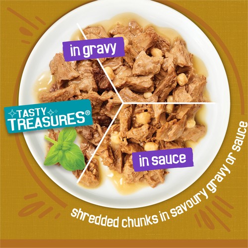 Friskies Tasty Treasures Wet Cat Food Mega Pack Chicken Tuna Ocean Fish Cheese 3.74 kg