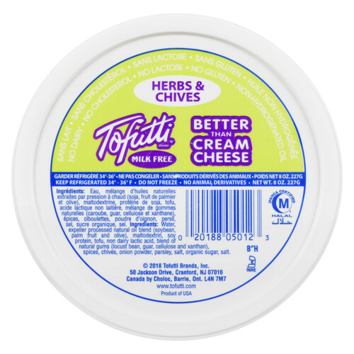 Tofutti Dairy Free Herbs & Chives Cream Cheese Spread 227 g