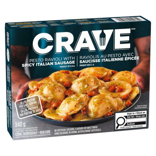 Crave Frozen Pesto Ravioli With Spicy Italian Sausage 340 g