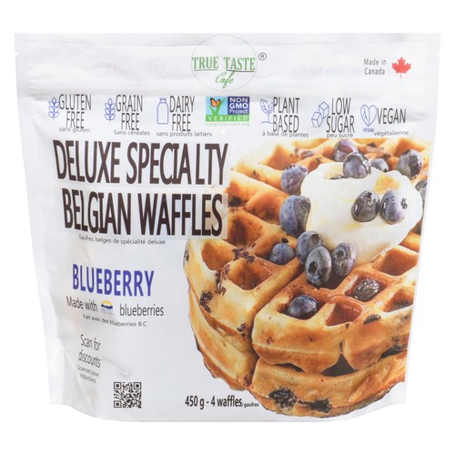 True Taste Cafe Deluxe Specialty Belgian Waffles Blueberry 4 Waffles 450 g