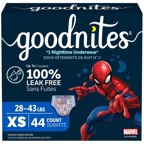Goodnites Boys Nighttime Underwear XS (28-43 lbs) 44 Count